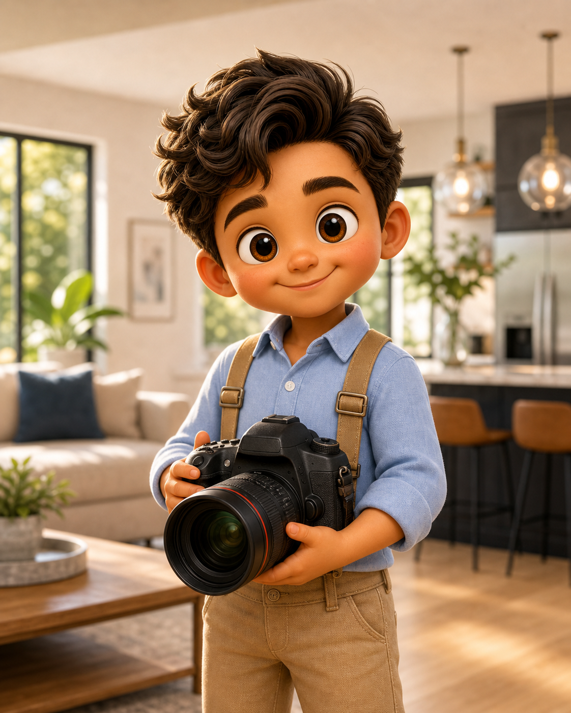 Pint-sized animated character version of a professional photographer.